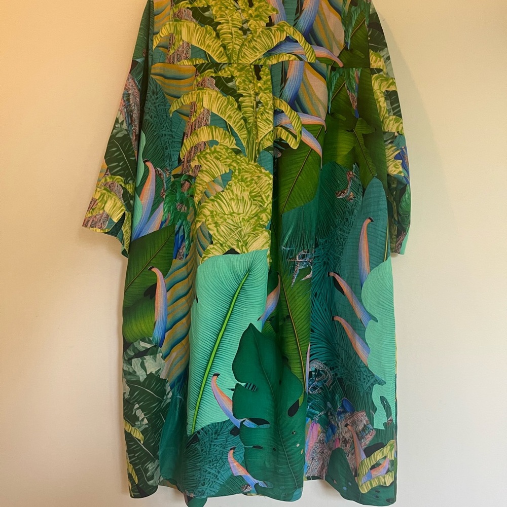 Ulla Popken Linen Blend Tropical Button Down 3/4 Sleeve Dress Size 20/22 - Picture 3 of 5